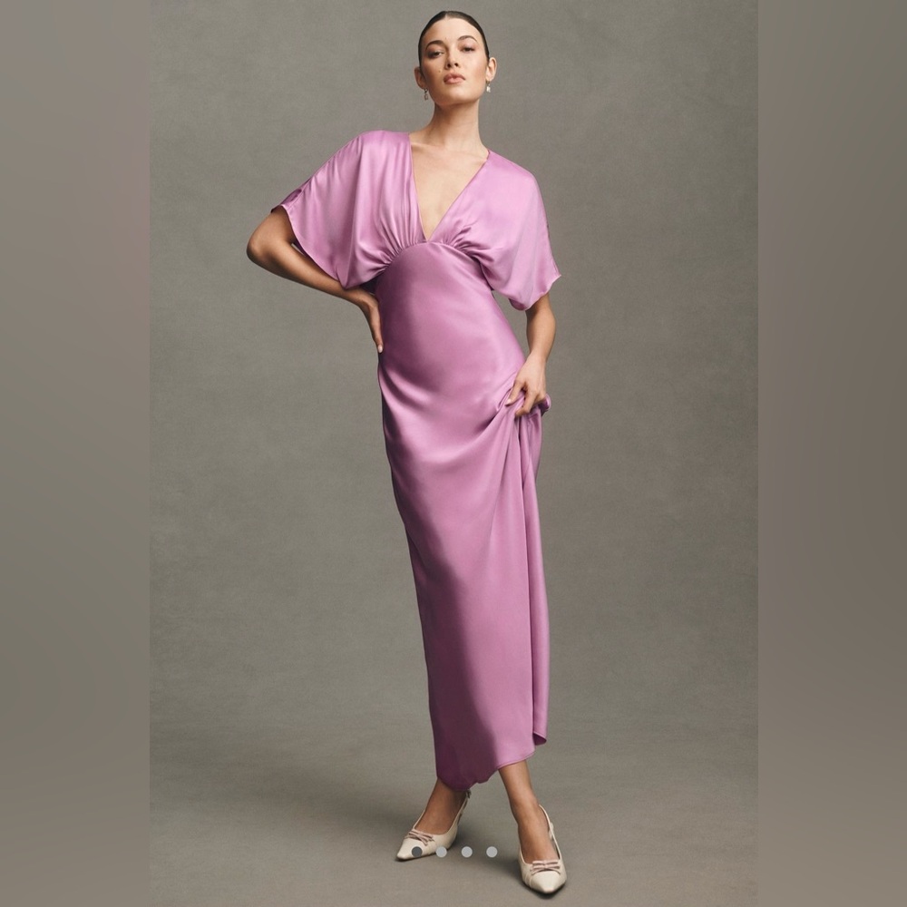 BHLDN Amelia Deep-V Satin Maxi Dress Orchard size XL